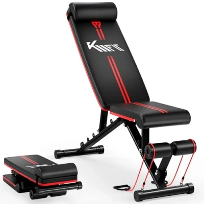Abbildung von KM Fit klappbare Hantelbank Multifunktion Training Fitness Bank 6 fach verstellbare Rückenlehne 3 verstellbarer Sitz Atmungsaktive EVA Oberfläche Belastbarkeit bis zu 250 kg