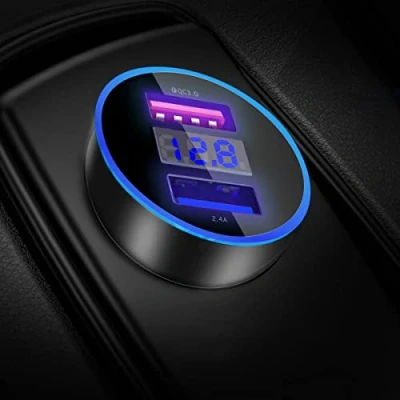 Abbildung von Auto Ladegerät, Quick Charge 3.0+2.4A 30W Zigarettenanzünder USB Ladegerät 12V/ 24V KFZ 2 Port mit LED Digital Voltmeter für iPhone XR/Xs Max, Samsung Galaxy S8, Huawei Und mehr
