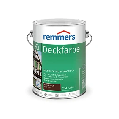 Abbildung von Remmers Deckfarbe nussbraun, 2,5 Liter, für innen und außen, Wetterschutzfarbe viele Untergründe, hochdeckend, wetterfest