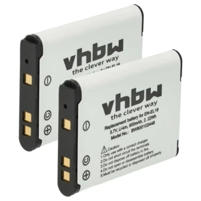Abbildung von vhbw 2X Akku kompatibel mit Nikon CoolPix W100, S6700, S6900, S7000, S6800, S6600 Kamera (600mAh, 3,7V, Li Ion)