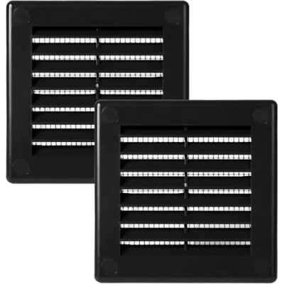 Abbildung von Vent Systems 100x100 mm 2 Stück Schwarze Lüftungsabdeckung flache, quadratische Lüftungsschlitze Integrierter Insektenschutz HVAC Lüftungsöffnungen für Badezimmer, Heimbüro