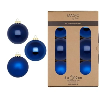 Abbildung von Weihnachtskugeln Glas 10cm 6 Stück matt &amp; glänzend Große Christbaumkugeln Weihnachtsbaumkugeln für Weihnachten Christbaumschmuck Weihnachtsbaumschmuck Königsblau Royal Blue