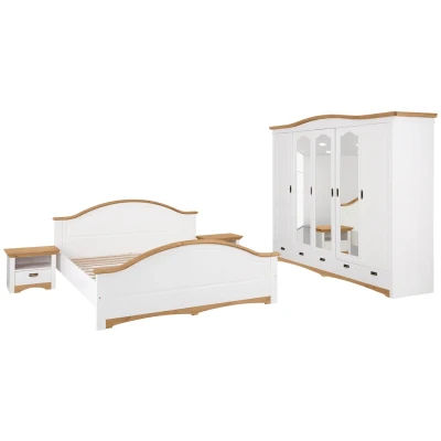 Abbildung von Home affaire Schlafzimmer Set &quot;&quot;Konrad&quot;, komplettes mit großem Schrank&quot;, (Set, 4 tlg., Kleiderschrank 5 türig Schubladen, 2 Nachttische, Bett 180x200cm), trg. Kleiderschrank, 180/200 cm und Nachttischen
