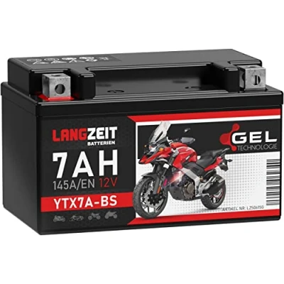 Abbildung von LANGZEIT YTX7A BS Motorradbatterie 12V 7Ah 145A/EN Gel Batterie Roller doppelte Lebensdauer entspricht 50615 CTX7A JMTX7A vorgeladen auslaufsicher wartungsfrei ersetzt 6Ah