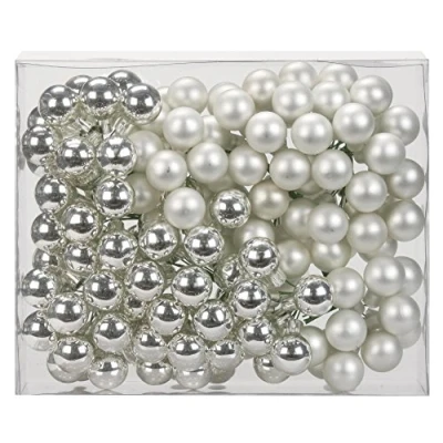 Abbildung von MAGIC 144 Spiegelbeeren Kugeln am Draht 2,5cm Weihnachtskugeln Baumkugeln Baumschmuck Weihnachtsdeko Glaskugeln Set Christbaumschmuck 25mm Silber Glanz/matt