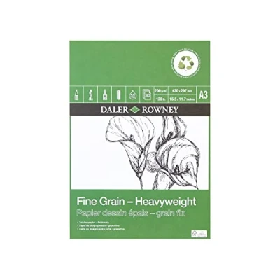 Abbildung von Daler Rowney Eco Zeichenpapier, feinkörnig, leicht strukturiert, 200 g/m², A3, einseitig geklebt, säurefrei, 30 weiße Blatt, ideal für professionelle Künstler