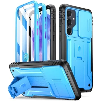 Abbildung von POETIC Revolution Hülle für Samsung Galaxy A55 5G, [Schiebe Kameraabdeckung] Robuste, stoßfeste Handyhülle in Militärqualität mit Ständer, Hellblau