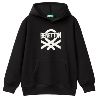 Abbildung von United Colors of Benetton WITH Pouch POCKET, Ribbed Cuffs AND HEM LOGO AT Front Kapuzenpullover für Kinder, Größe: 160, Black