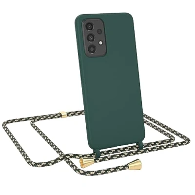 Abbildung von EAZY CASE Handyhuelle mit Kordel zum Umhängen Samsung Galaxy A53 5G Ultra Dünn, Flexibles Silikon, Fallschutz, Guter Griff Handyhülle, Nacht Grün/Grün Camouflage Clips Gold