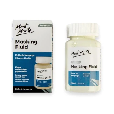 Abbildung von Mont Marte Aquarellfarbe Aquarell Maskiergummi flüssig 120 ml, Masking Fluid, Abdeckfirnis, abziehbares Rubbelkrepp für präzise &amp; kantenscharfe, nicht färbend