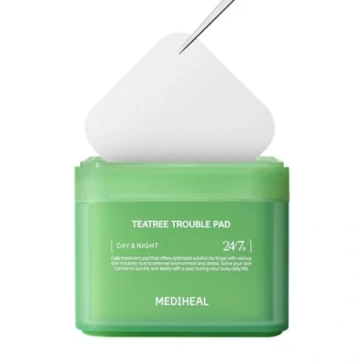 Abbildung von MEDIHEAL Teatree Trouble Pad Square Cotton Facial Toner Pads with Tea Tree &amp; Lactobacillus Soothing to Calm Sensitive Acne Prone Skin Vegan Face Gauze Pads, 100