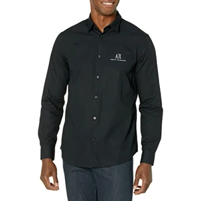 Abbildung von Armani Exchange Men&#039;s Ax Long Sleeve Icon Logo Button Shirt, Black, XX Large