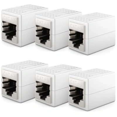 Abbildung von deleyCON 6 Stück RJ45 Kupplung (10 Gbit/s) LAN Kabel Verlängerung Netzwerkkabel Ethernet Adapter Verbinder Kompatibel zu Cat8, Cat7, Cat6, Cat5 Patchkabel DSL POE 2X Buchse Weiß