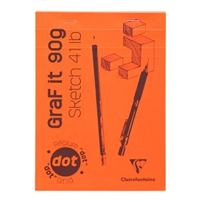 Abbildung von Clairefontaine 96651C Skizzenblock Graf it, DIN A5, 14,8x21 cm, 80 Blatt, 90g, DOT Lineatur, geheftet, ideal für Trockentechniken, 1 Stück, farbig sortiert