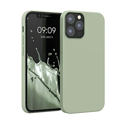 Abbildung von kwmobile Hülle kompatibel mit Apple iPhone 12 / Pro Silikon Handy Case Handyhülle weiche Oberfläche kabelloses Laden Graugrün