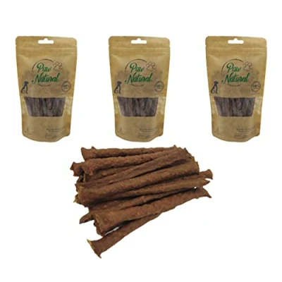 Abbildung von Paw Natural Hunde Leckerlis (3x150g) Ziege Sticks 100% Gluten &amp; getreidefrei aus frischem Fleisch gesunder Tiere (450g)