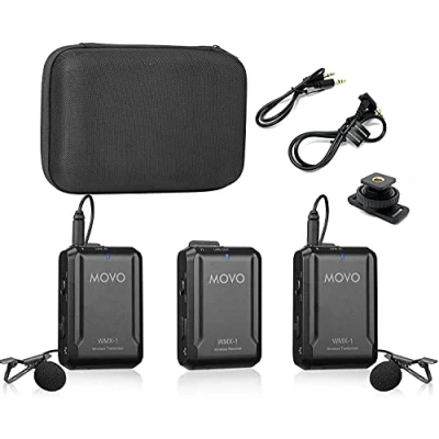 Abbildung von Movo WMX 1 DUO 2.4GHz Drahtloses Lavalier Mikrofonsystem, kompatibel mit DSLR Kameras, Camcordern, iPhone, Android Smartphones und Tablets (60m Audio Reichweite)
