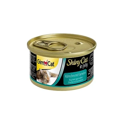 Abbildung von GimCat ShinyCat in Jelly Hühnchen mit Garnelen Nassfutter Fleisch und Taurin für Katzen 24 Dosen (24 x 70 g)