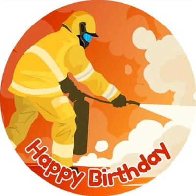 Abbildung von Tortenbild 20cm &quot;Happy Birthday Feuerwehrmann&quot; essbarer Tortenaufleger rund aus Premium Dekor Papier