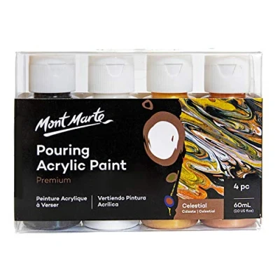 Abbildung von Mont Marte Bastelfarbe PREMIUM Pouring Acrylfarbe, Gieß Acryl, je 4 x 60 ml, diverse Sets, Untereinander vermischbar &amp; Bereits mit Medium vorgemischt