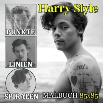 Abbildung von Harry Style Punkte Linien Spiralen Malbuch: Bilderbuch über männlichen Promi mit 30 exklusiven und tollen Bildern zum Zeichnen Gag Geschenke White ... Stressabbau Weihnachtsgeschenke