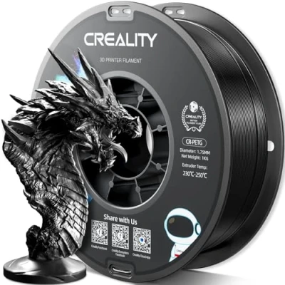 Abbildung von Creality PETG Filament 1.75mm, Hohe Präzision, Starke Zähigkeit, Geruchlos, Besserer Fluss, 1kg 3D Drucker Filament, 1.75mm Maßgenauigkeit +/ 0.03mm, Schwarz
