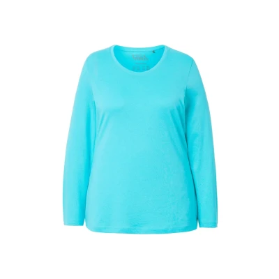 Abbildung von Ulla Popken Grandes Tailles COL ROND EN MÉLANGÉ Langarmshirt, Damen, Größe: 42/44, Deep aqua
