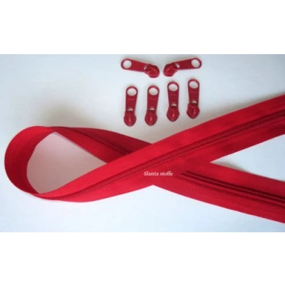 Abbildung von Slantastoffe 2m Reißverschluss endlos, Spirale 5mm + 6 Schieber/Zipper 27 Farben, Meterware (Rot)
