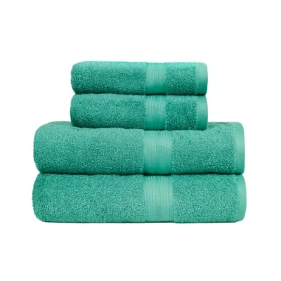 Abbildung von Amazon Basics Handtuch Set, 100% Baumwolle 500g/m², ausbleichsicher, 4 Stück ( 2 Badetuch und Handtücher ), Grün