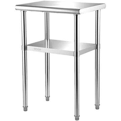 Abbildung von VEVOR Kommerzieller Edelstahltisch 61 x 45,7 91,4 cm, Edelstahl Zweilagiger Arbeitstisch Zerlegetisch Gastro 181,4 kg + 91 Tragfähigkeit, Gewerbe Küchentisch, Zubereitungstisch Küchenmöbel