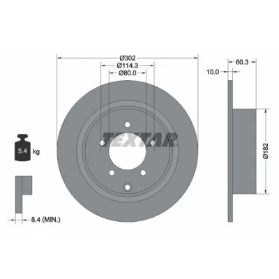 Abbildung von TEXTAR PRO 92177303 Bremsscheibe 302 10 05/06 114,3 voll beschichtet ohne Radbefestigungsbolzen, Radnabe MITSUBISHI: Outlander 2 SUV, ASX SUV