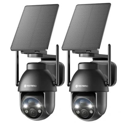 Abbildung von YESYAMO 2K Überwachungskamera, WLAN, für den Außenbereich, kabellos, Solar, 2,4 GHz, Solar Kamera mit Solarpanel, 360 PTZ, Nachtsicht, 2 Wege Audio, Stück
