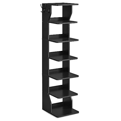 Abbildung von VASAGLE Schuhregal schmal, Standregal mit 6 Ebenen, platzsparend, für Eingangsbereich, Ecke, Schuhablage, schwarz LBS200T16
