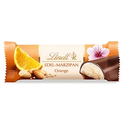 Abbildung von Lindt Schokolade Orangen Marzipan Riegel 25 x 50 g im Thekendisplay 1250 Pures in feinherber Alpenmilchschokolade Schokoladen Großpackung Schokoladengeschenk