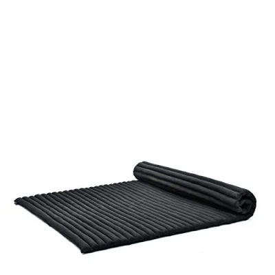 Abbildung von Leewadee Faltbare Bodenmatratze Japanischer Rollbarer Futon Tatami Faltmatte Gästebett Camping Matratze Thai Massage Matte, Kapok Füllung, 190 x 145 cm, Schwarz