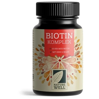 Abbildung von Biotin hochdosiert 10.000 mcg 365x Tabletten als Komplex mit Zink &amp; Selen Vitalstoffe für Haarwuchs, Haut Nägel laborgeprüft Zertifikat 100% vegan Vorratspack 1 Jahr