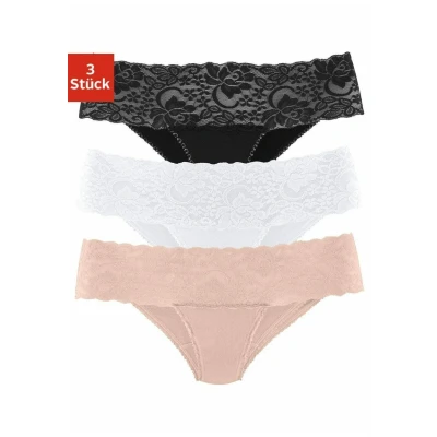 Abbildung von Lascana 3PACK Slip, Damen, Größe: 36/38, Hautfarben/ weiß /schwarz