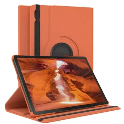 Abbildung von EAZY Case Tablet Hülle für Samsung Galaxy Tab S9 FE Schutzhülle 10.9 Zoll Smart Cover Rotationcase zum Aufstellen Klapphülle 360 drehbar mit Standfunktion Tasche Kunstleder Orange