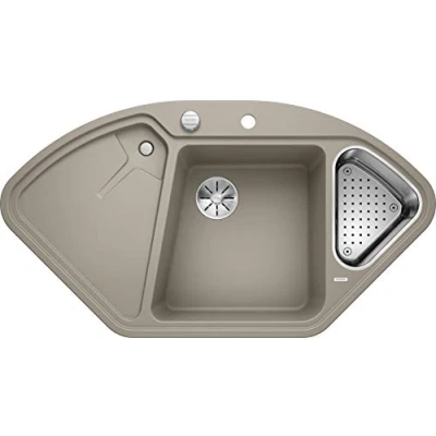 Abbildung von BLANCO DELTA II Granitspüle aus SILGRANIT tartufo Einbauart: Einbau von Oben Hauptbecken links für 80 cm breite Unterschränke Eckspüle Ergonomische Anordnung vom Arbeitsbereich