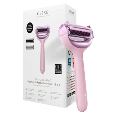 Abbildung von GESKE SmartAppGuided™ MicroNeedle Face &amp; Body Roller 8 in 1 Derma Elektrisches Microneedling Nadelroller Needleroller Beauty für Gesicht und Körper kühlender Aufsatz