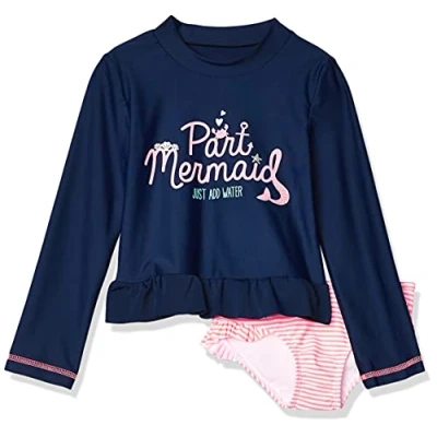 Abbildung von Simple Joys by Carter&#039;s Baby Mädchen 2 Piece Assorted Rashguard Rash Guard Set, Marineblau Meerjungfrau/Rosa Streifen, 3 6 Monate
