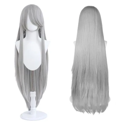 Abbildung von 100cm lange Perücke, universelle Anime Kostüm Cosplay perfekt für Party, täglichen Gebrauch, Festivals und Halloween, ideal TV, Film, Charakter (Silbergrau)