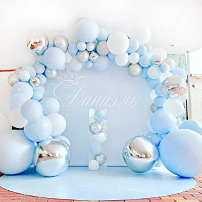 Abbildung von Luftballon Girlande Blau Silber Weiß, 119 Ballons Geburtstagsdeko Blau, Blaue Luftballons Für Babyparty Deko, Hellblau Weiss Taufe Deko Junge Hochzeit Baby Shower Party Dekorationen