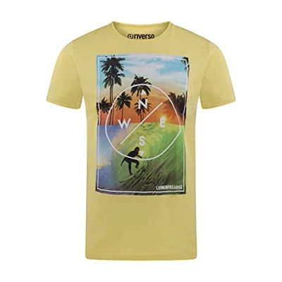 Abbildung von riverso Herren T Shirt RIVLukas Fotodruck Rundhals O Neck Kurzarm Regular Baumwolle Gelb M, Größe:M, Farbe:Gelb (LJD)