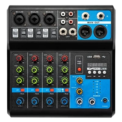 Abbildung von Mini Audio DJ Mixer Live Mischpult Bluetooth 5 Kanal Stereo mit USB and Interface