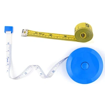 Abbildung von WINTAPE 2 x Maßband für Körper, weiches zum Nähen von Stoff, Schneider, Handwerk, Maßband, 1,5 m, rosa, einziehbar, doppelseitiges Set (blau + gelb)