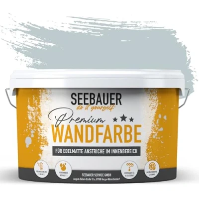 Abbildung von SEEBAUER diy Wandfarbe Blau 2,5L für Innen (No. 805 Baltic Sea) Edelmatte hellblaue Innenfarbe Blautöne sehr hohe Deckkraft Matt, Abwaschbar und Tropffrei