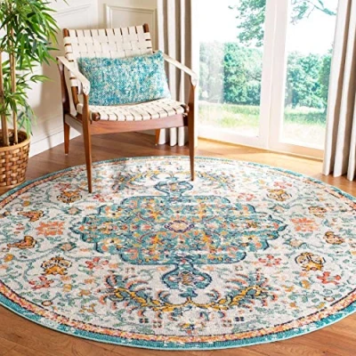 Abbildung von SAFAVIEH Boho Teppich für Wohnzimmer, Esszimmer, Schlafzimmer Madison Collection, Kurzer Flor, Grau und Hellblau, 122 X cm