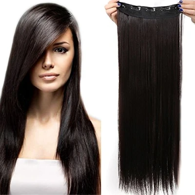Abbildung von SEGO 66cm Haarteil Clip in Extensions 1 Tresse 5 Clips Haarverlängerung Human Hair wie Echthaar Glatt Dunkelbraun 26&quot;(66cm) 120g