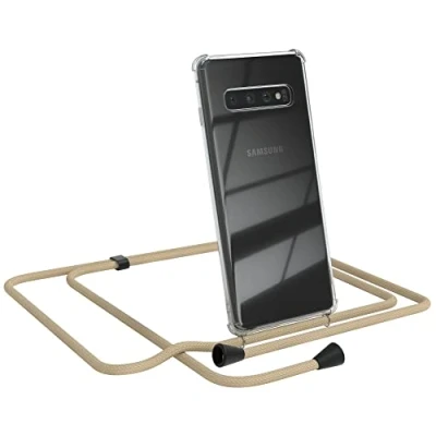 Abbildung von EAZY CASE Handykette kompatibel mit Samsung Galaxy S10 Handyhülle Umhängeband, Handykordel Schutzhülle, Silikonhülle, Hülle, Stylische Kette, Taupe Clips Schwarz